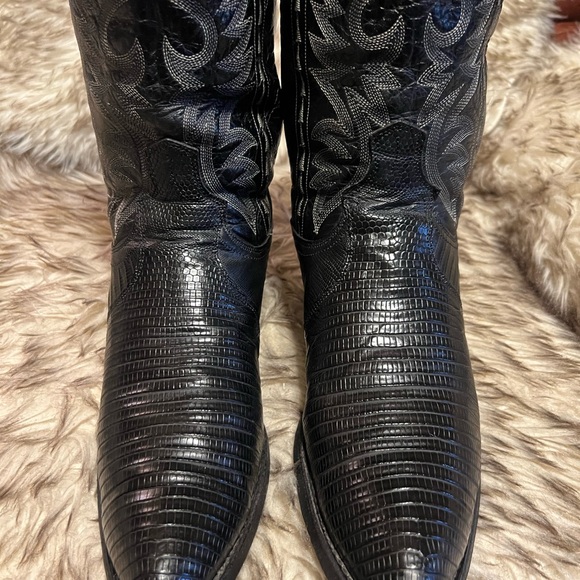 Dan Post Men Top Quality Black LIZARD & Leather western Boots Sz 9 - Picture 2 of 12